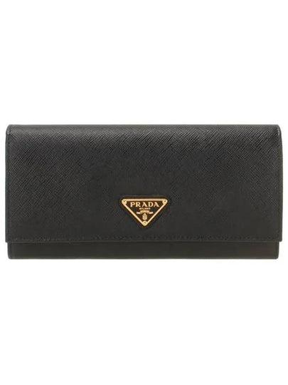 Saffiano Triangular Logo Flap Long Wallet Black - PRADA - BALAAN 2