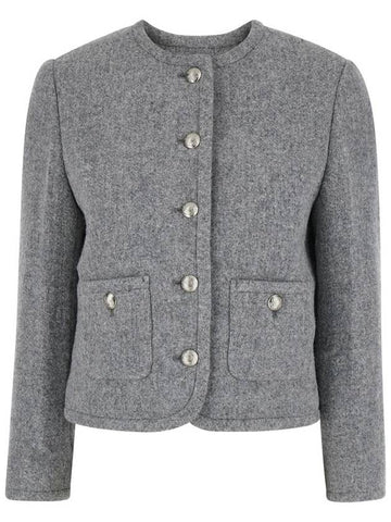 Grey Crewneck Jacket With Buttons On The Front In Wool Blend Woman - DUNST - BALAAN 1