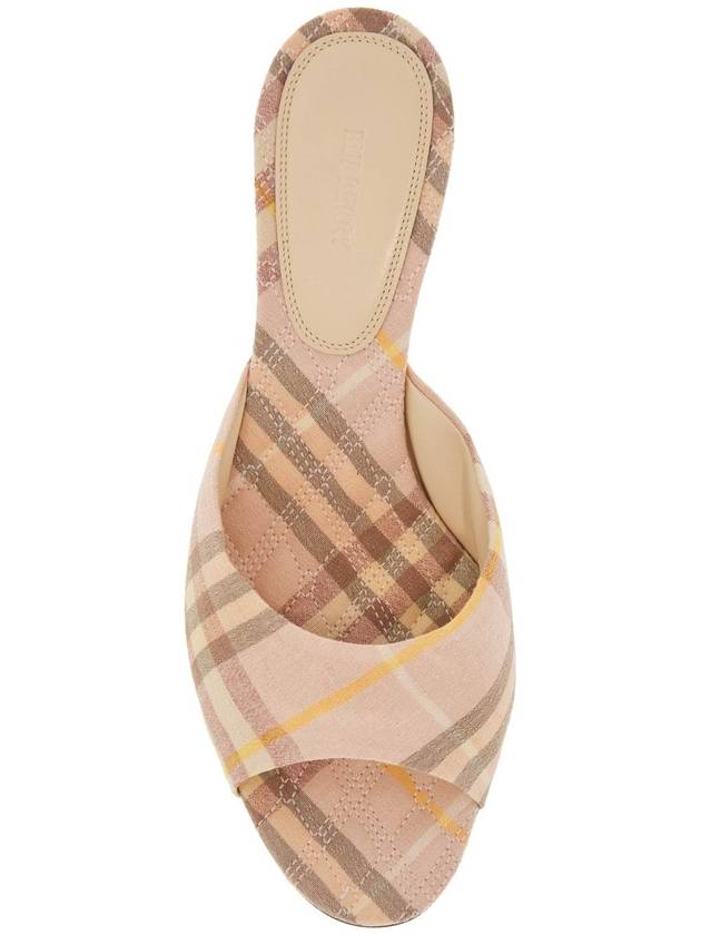 Mews Checked Linen Blend Low Kitten Heel Mule Teacup - BURBERRY - BALAAN 3