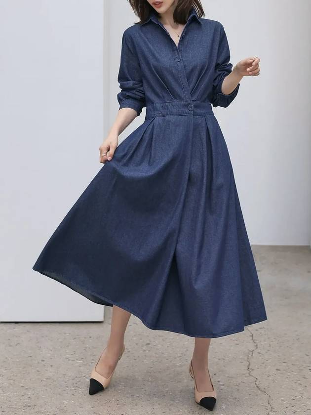 Malibu denim back banding pin tuck long dress - MONO AT.D - BALAAN 1