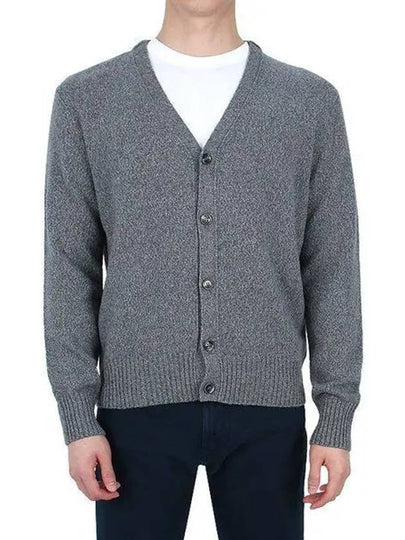 Heart Logo V Neck Cashmere Cardigan Heather Grey - AMI - BALAAN 2