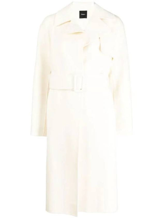 Wrap Wool Cashmere Belt Trench Coat Ivory - THEORY - BALAAN 1