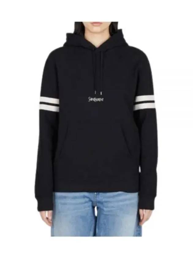 Embroidered Logo Hoodie Black - SAINT LAURENT - BALAAN 2