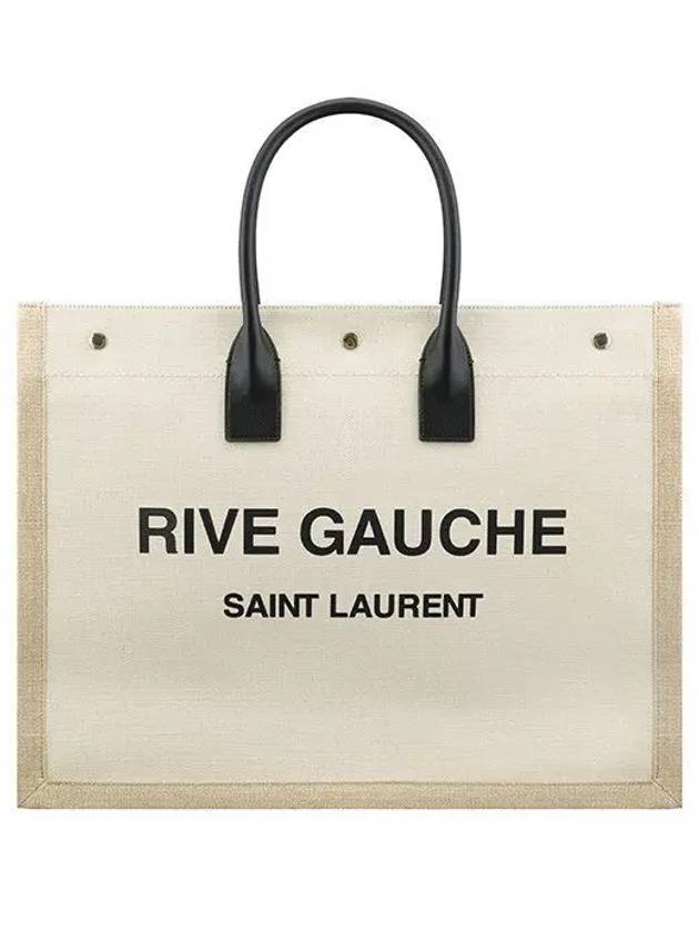 Rive Gauche Logo Linen Leather Tote Bag White - SAINT LAURENT - BALAAN 2