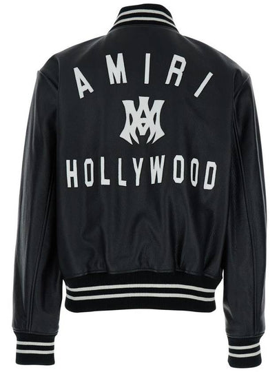 'Ma Hollywood' Black Bomber Jacket With Logo Print On The Front And Maxi Logo Print On The Rear In Leather Man - AMIRI - BALAAN 2