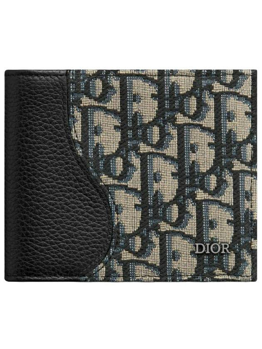 Saddle Oblique Jacquard Half Wallet Black Beige - DIOR - BALAAN 1