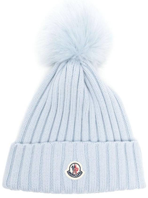 Pom detail ribbed beanie blue - MONCLER - BALAAN 1