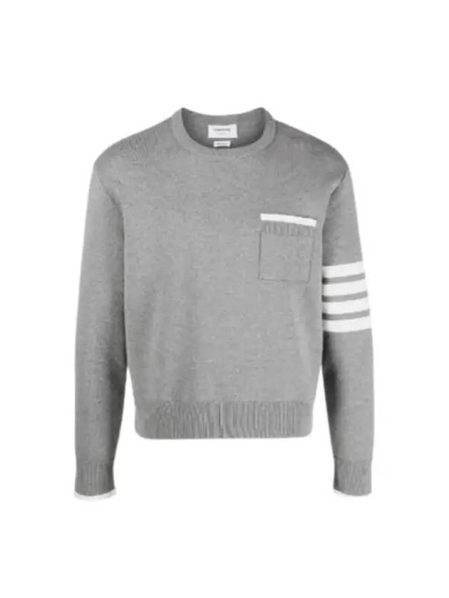 Milano Stitch 4-Bar Boxy Crew Neck Pullover Knit Top Grey - THOM BROWNE - BALAAN 2