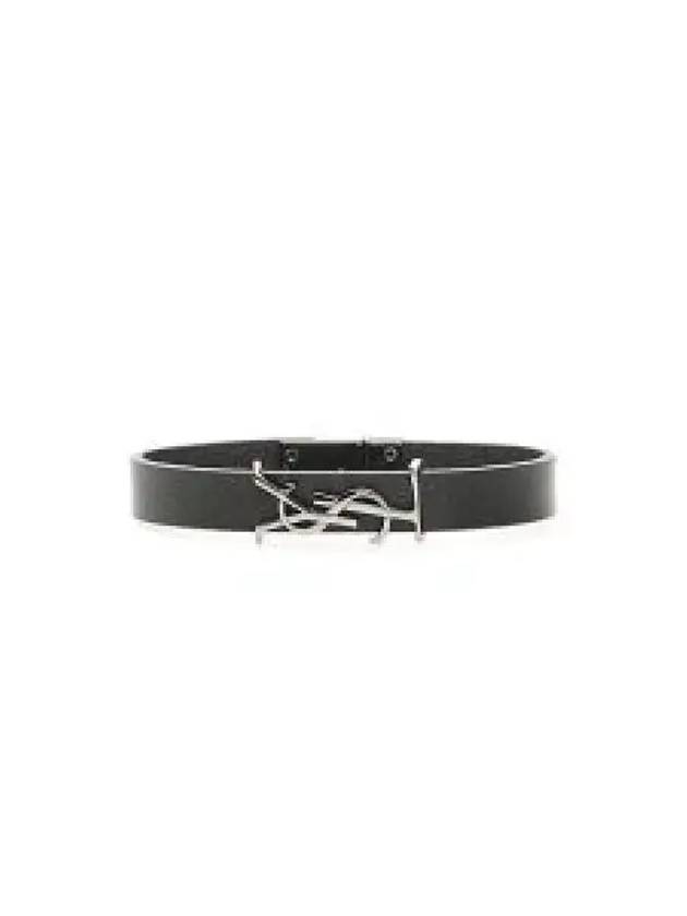 Monogram Opyum Leather Bracelet Black - SAINT LAURENT - BALAAN 2