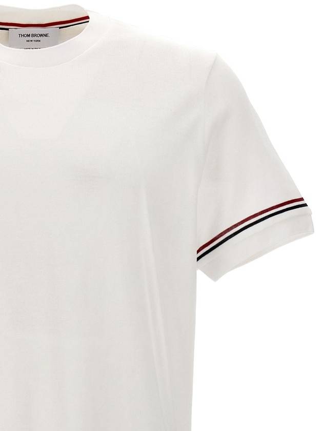 Striped Detail Crew Neck Cotton Short Sleeve T-Shirt White - THOM BROWNE - BALAAN 4