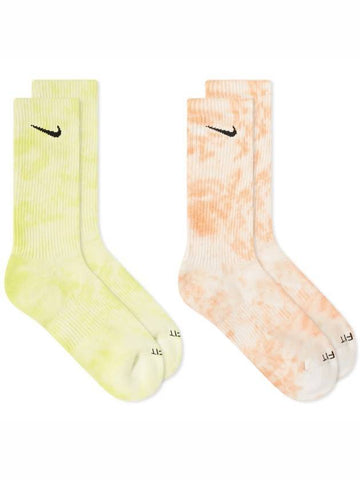 Everyday Cushion Tie Dye Crew 2 Pack Socks Yellow Orange - NIKE - BALAAN 1