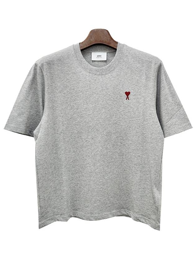 Small Heart Logo Boxy Fit Short Sleeve T-shirt Grey - AMI - BALAAN 3