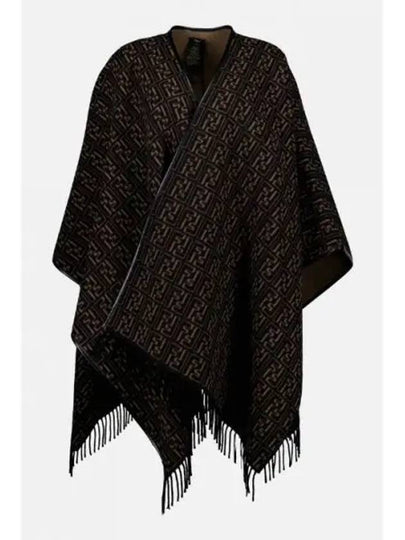 FF Motif Reversible Wool Cape Black Beige - FENDI - BALAAN 2