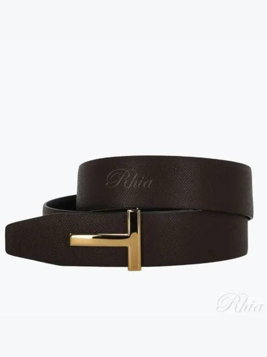 T Buckle Reversible Leather Belt Chocolate Black - TOM FORD - BALAAN 2