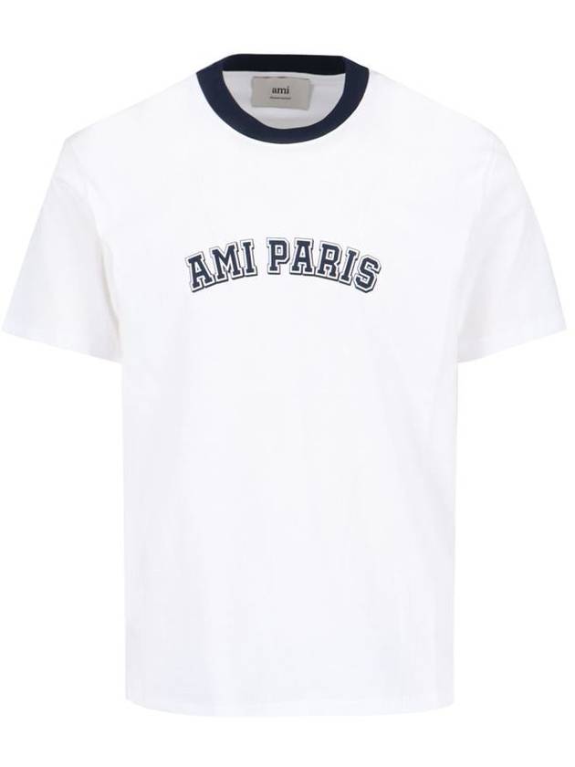 Logo Print Crewneck Cotton Short Sleeve T-Shirt White - AMI - BALAAN 2