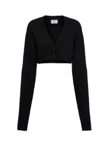 Cropped Wool Cashmere Cardigan Black - PRADA - BALAAN 1