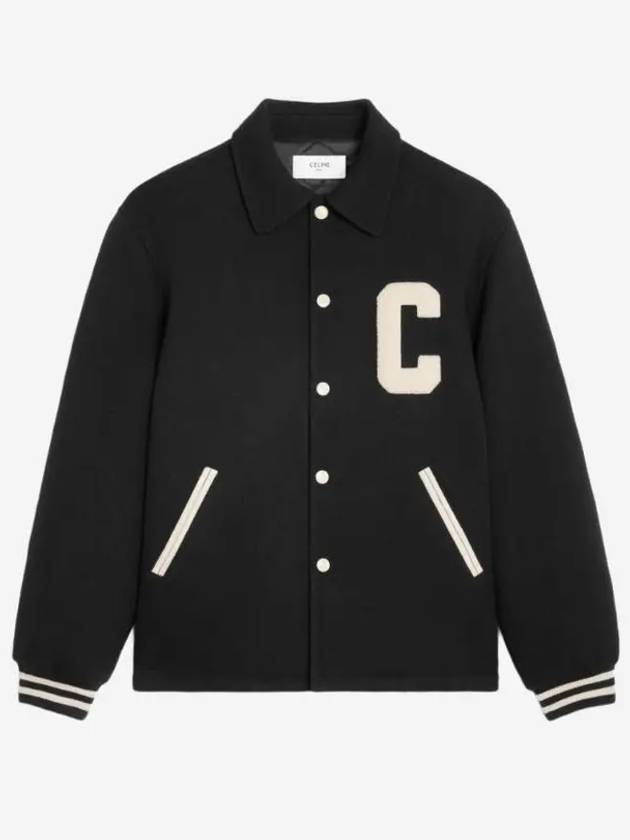 Textured Wool Baseball Teddy Jacket Black - CELINE - BALAAN 2