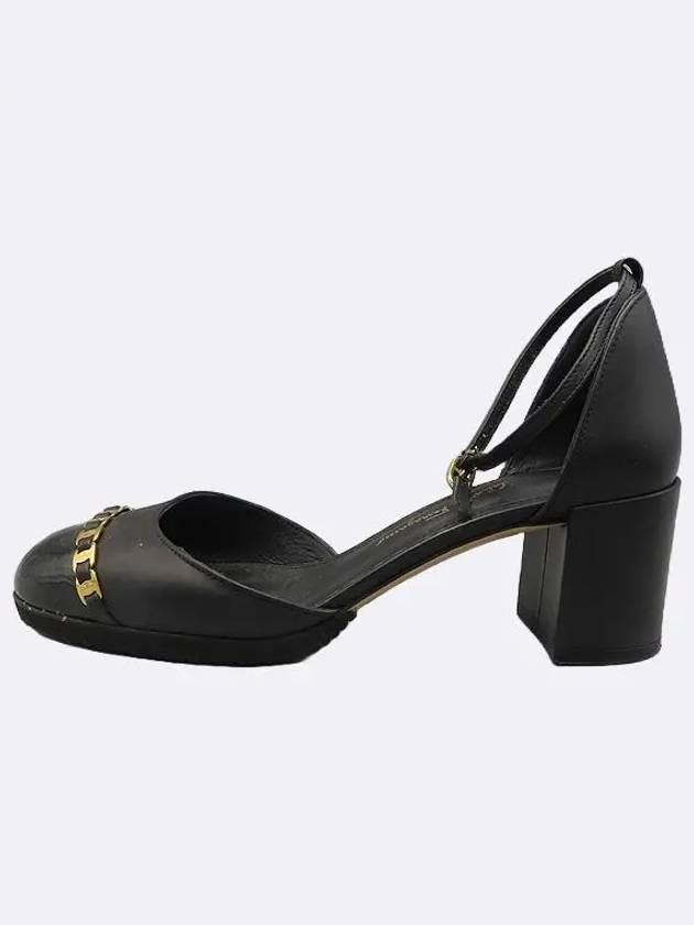 Ferragamo Black Leather AVISE Vara Chain Sandals Pumps Shoes - SALVATORE FERRAGAMO - BALAAN 3