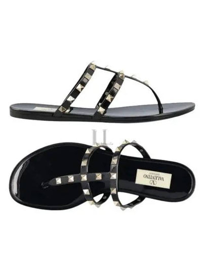 Rockstud Sandals Slippers Black - VALENTINO - BALAAN 2