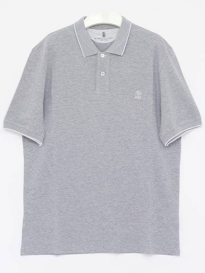 Embroidered Logo Short Sleeve Polo Shirt Grey - BRUNELLO CUCINELLI - BALAAN 2