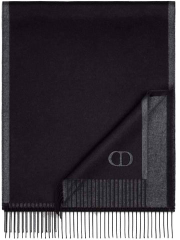 Essentials Double Sided CD Icon Silk Muffler Grey Black - DIOR - BALAAN 1