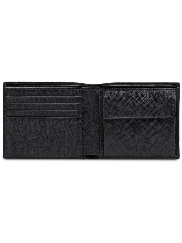 Saffiano Coin Pocket Triagle Logo Leather Wallet Black - PRADA - BALAAN 3