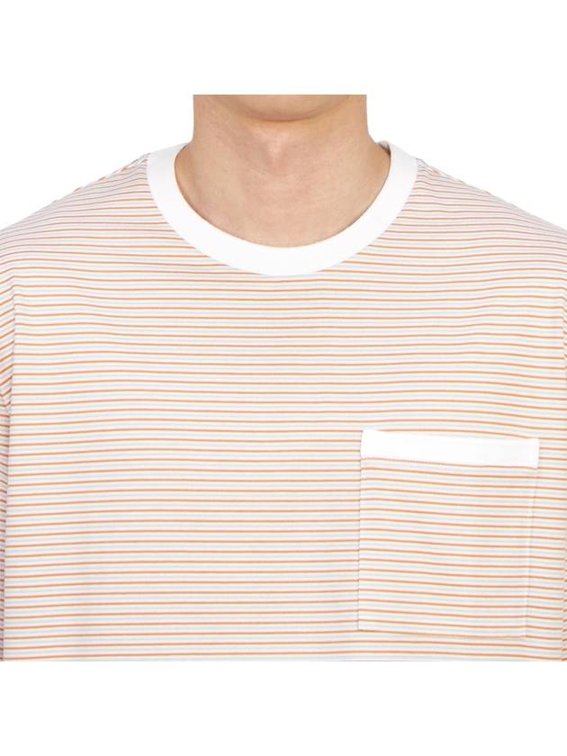 Striped Pocket Cotton Oversized Short Sleeve T-Shirt Orange - THOM BROWNE - BALAAN 6