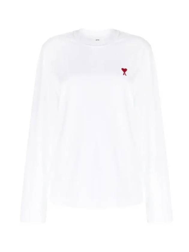 Chain Stitch Heart Logo Long Sleeve T-Shirt White - AMI - BALAAN 3