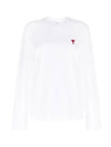 Chain Stitch Heart Logo Long Sleeve T-Shirt White - AMI - BALAAN 3