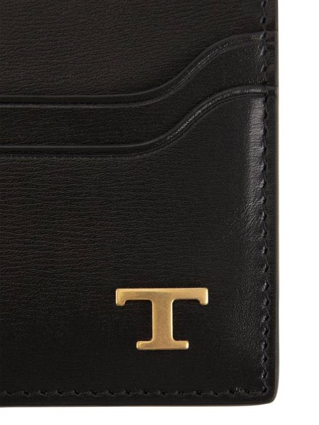 Metal T Logo Leather Card Wallet Black - TOD'S - BALAAN 6