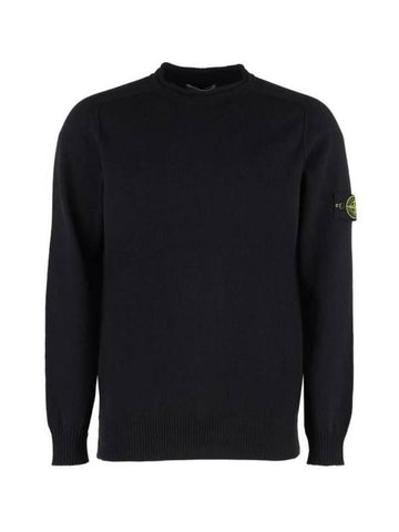 Men's Wappen Patch Crew Neck Raw Cotton Knit Top Navy - STONE ISLAND - BALAAN 1