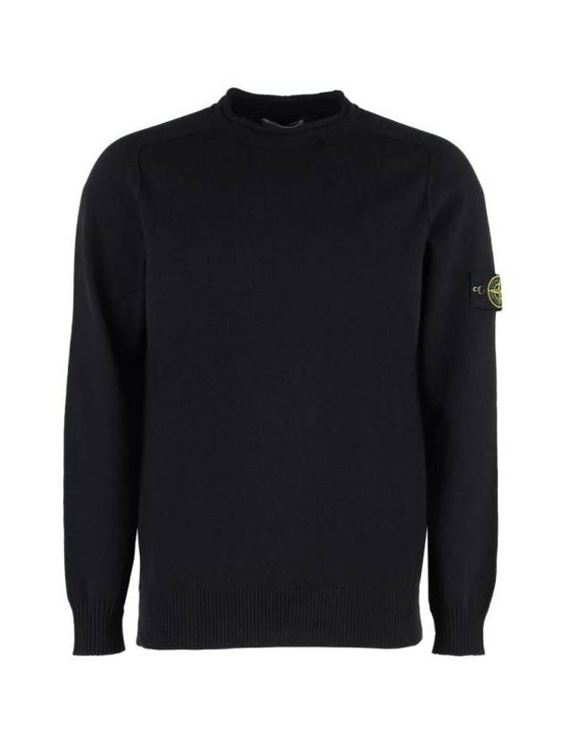 Men's Waffen Patch Crew Neck Raw Cotton Knit Top Navy - STONE ISLAND - BALAAN 1