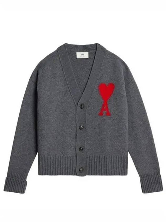 Big Heart Logo Wool Cardigan Grey - AMI - BALAAN 2