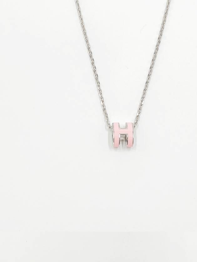 Mini Pop H Pendant Silver Necklace Rose Dragee - HERMES - BALAAN 4