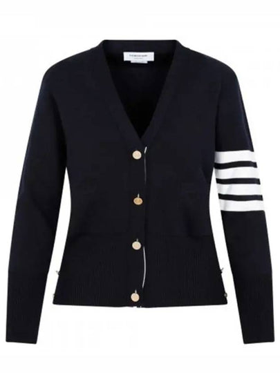 Cotton 4-Bar Milano Classic V-Neck Cardigan Navy - THOM BROWNE - BALAAN 2