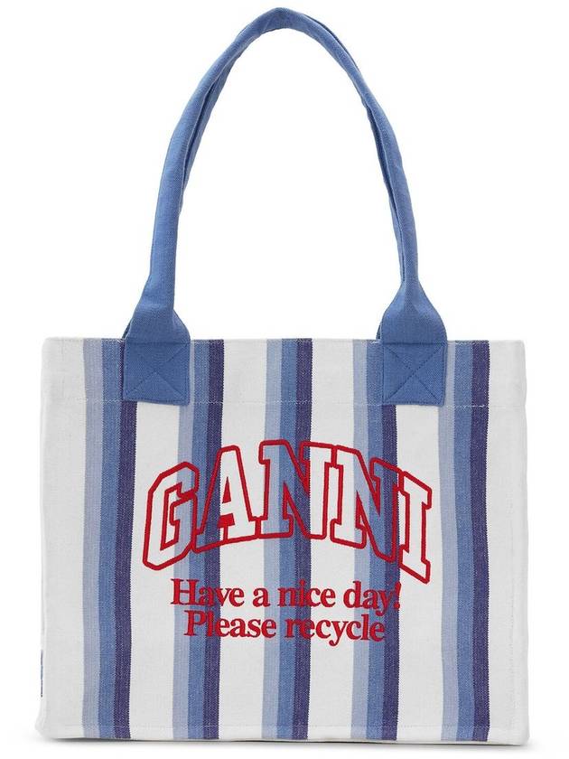 Large Striped Canvas Tote Bag Blue - GANNI - BALAAN 2