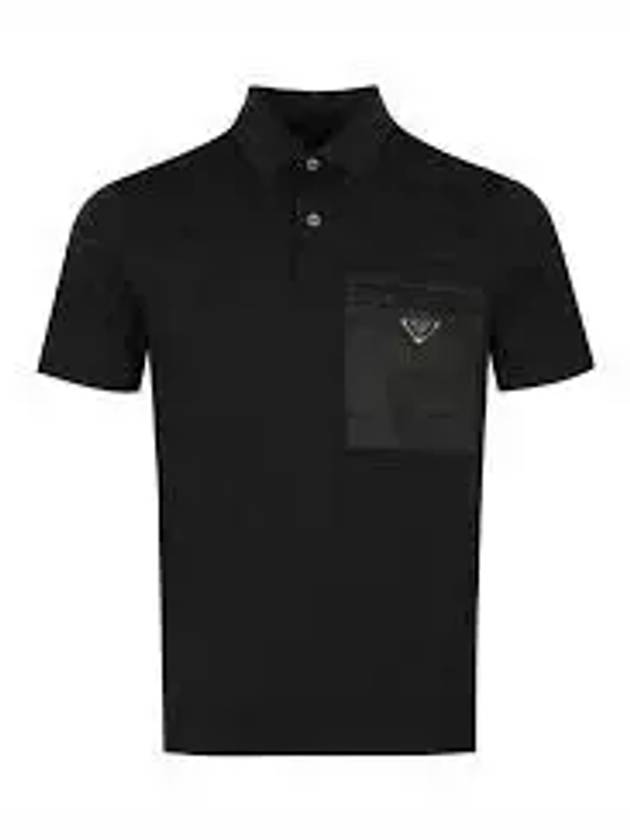 Nylon Detail Stretch Cotton Polo Shirt Black - PRADA - BALAAN 2