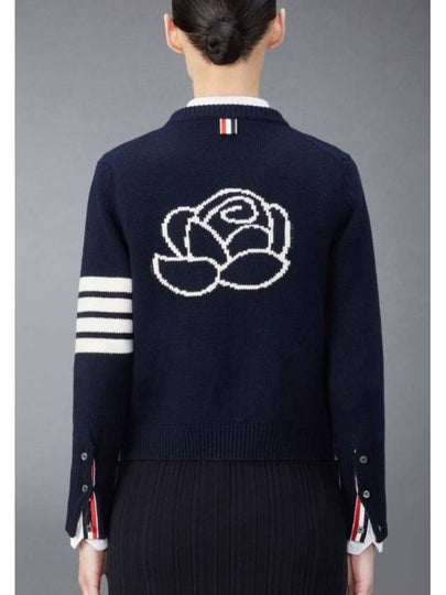 Floral Intarsia Cotton Cardigan Navy - THOM BROWNE - BALAAN 2