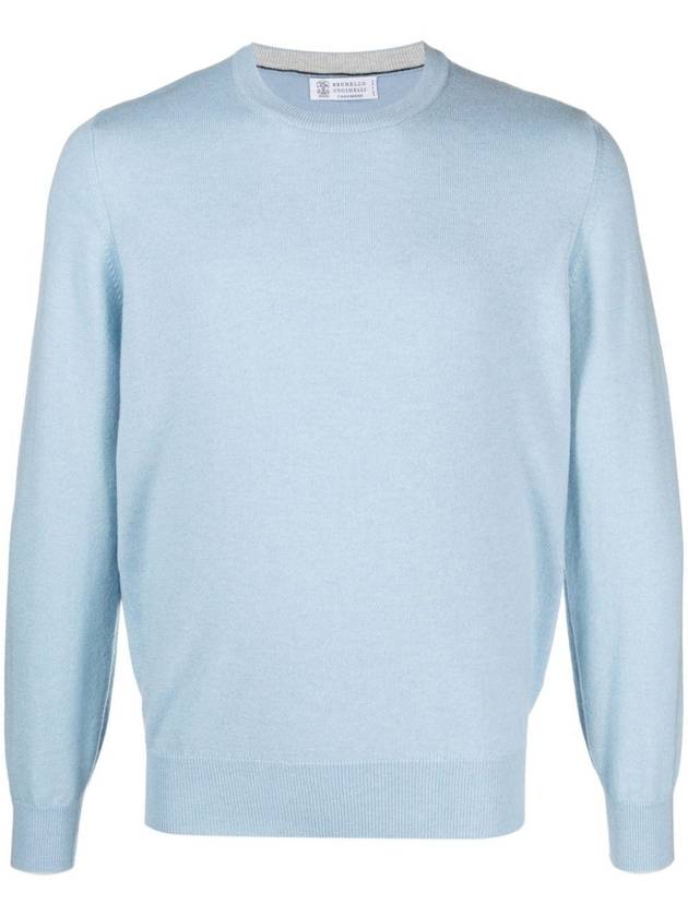 Round Neck Pure Cashmere Knit Top Light Blue - BRUNELLO CUCINELLI - BALAAN 1