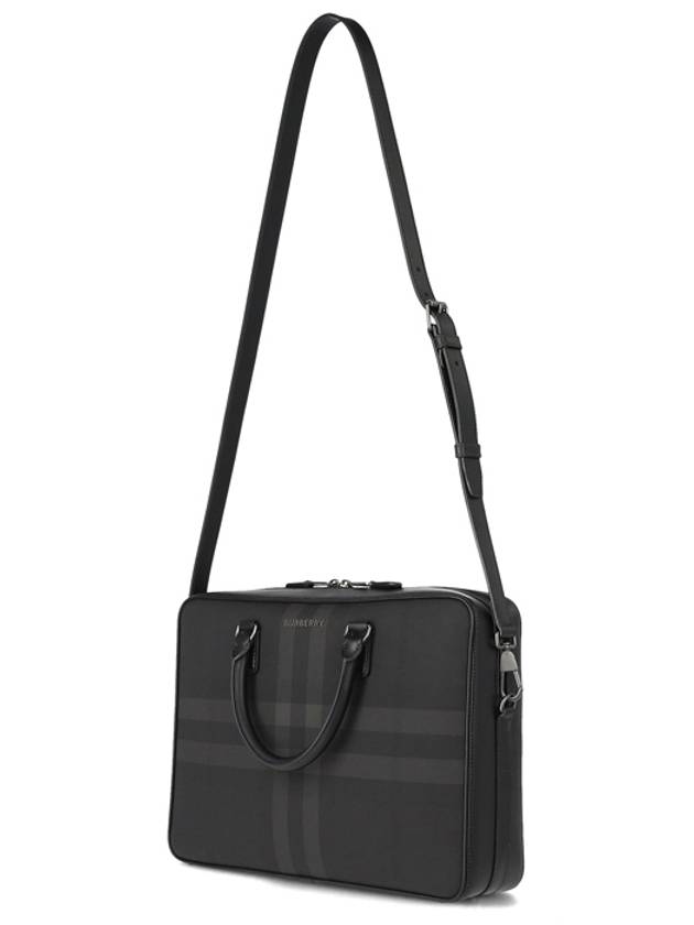Check Print Leather Brief Case Charcoal - BURBERRY - BALAAN 4
