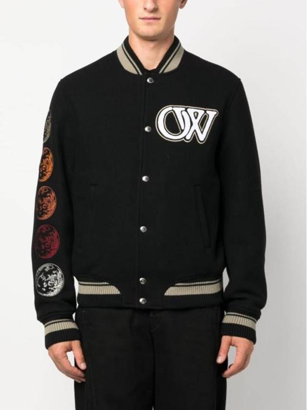 Moon Phase Varsity Bomber Jacket Black - OFF WHITE - BALAAN 4