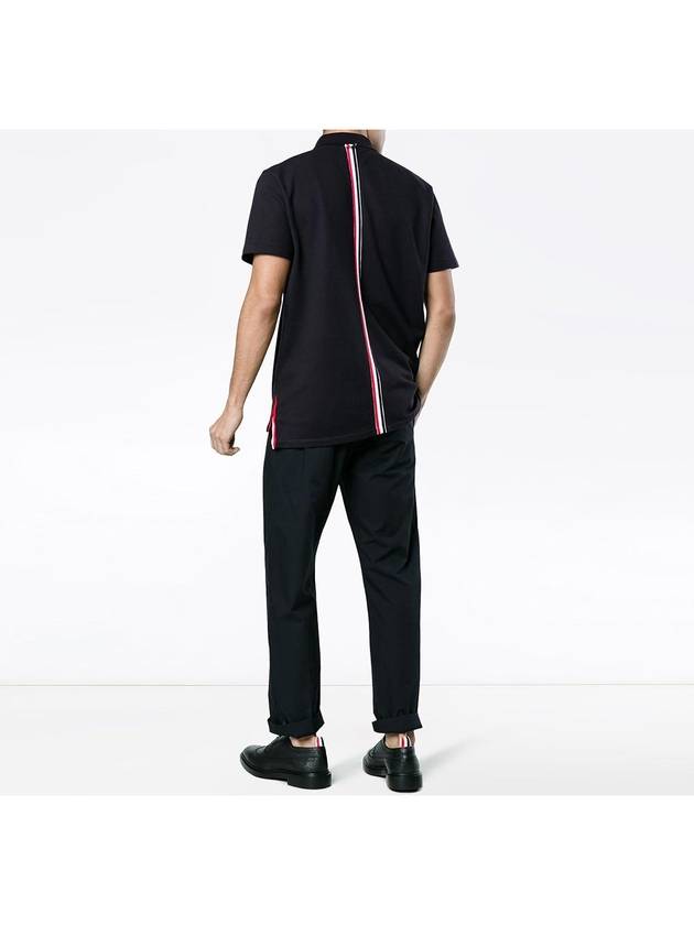 Men's Cotton Pique Center Bag Striped Short Sleeve Polo Shirt  Navy - THOM BROWNE - BALAAN 5