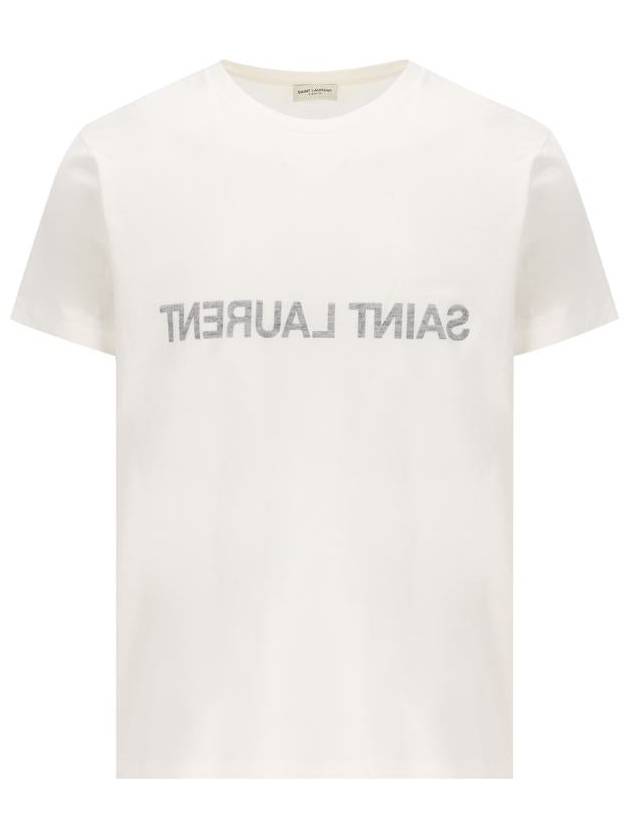 Reverse Logo Print Cotton Short Sleeve T-Shirt White - SAINT LAURENT - BALAAN 2