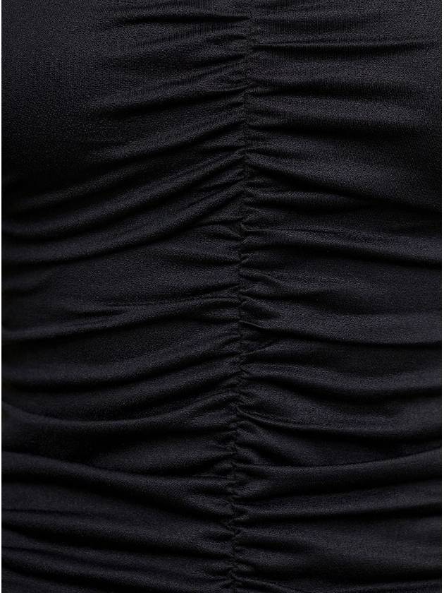 Shiny Crepe Jersey Ruched Blouse Black - GANNI - BALAAN 4