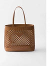 Logo Perforated Leather Tote Bag Caramel - PRADA - BALAAN 2