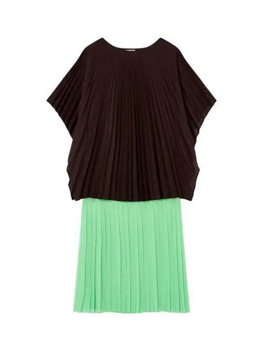 Women s Poncho Layered Pleated Dress Neon Green - DRIES VAN NOTEN - BALAAN 1