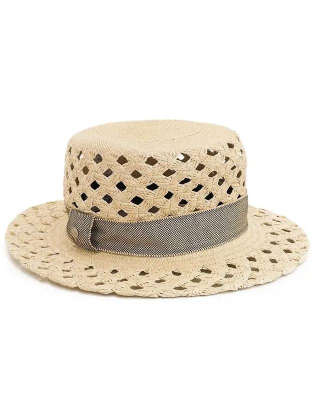 Straw Panama Hat 58 Beige Black 3HA0835 - HERMES - BALAAN 1