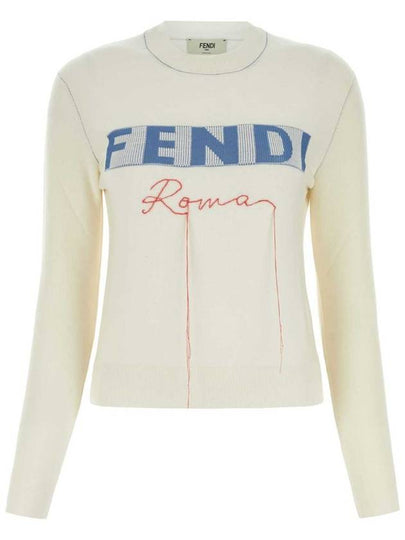 Logo Cashmere Blend Knit Top White - FENDI - BALAAN 2