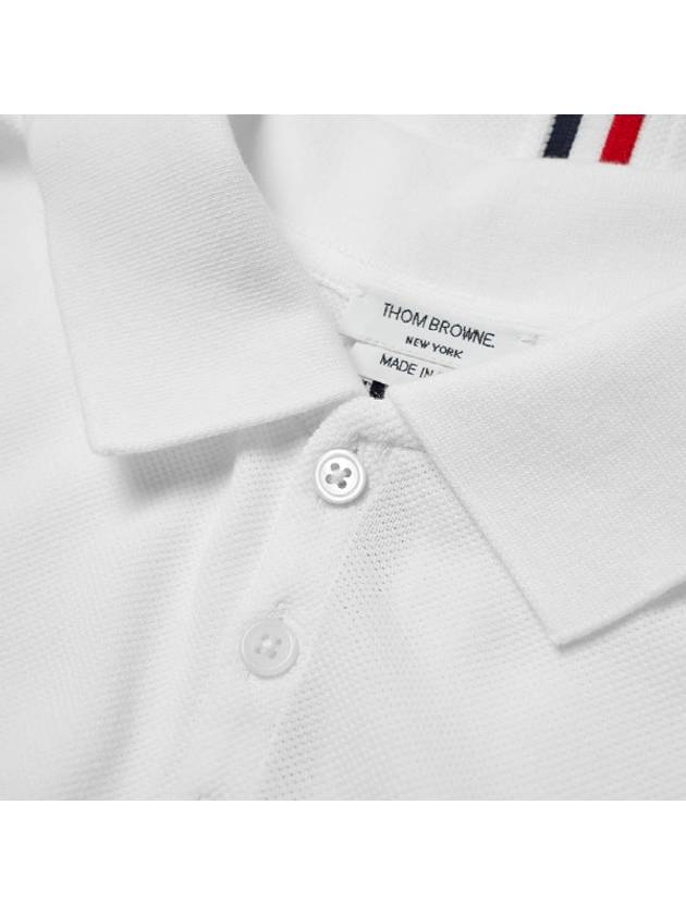 Men's Cotton Pique Center Bag Striped Short Sleeve Polo Shirt White - THOM BROWNE - BALAAN 3