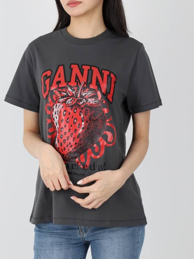 Strawberry Short Sleeve T-Shirt Ash Grey - GANNI - BALAAN 3